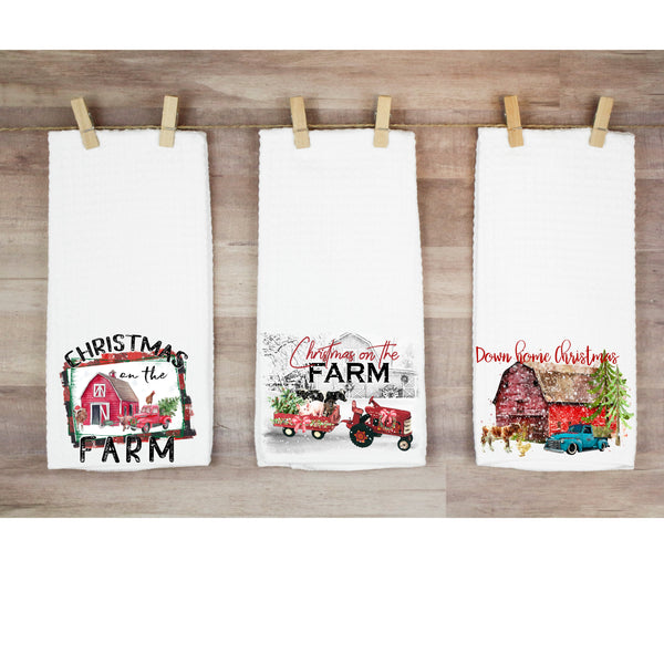 Country Christmas waffle weave towels