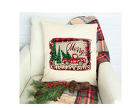 red truck Merry Christmas pillow cover