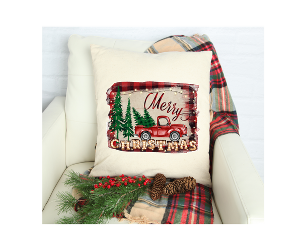 red truck Merry Christmas pillow cover