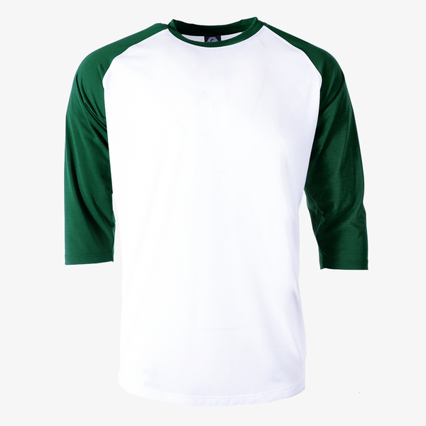 Varsity 3/4 baseball jersey raglan green sleeves white body