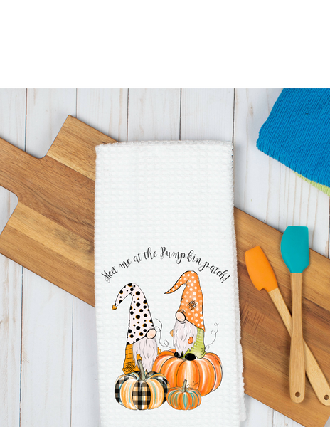 Meet me at the pumpkin patch gnome waffle weave towel