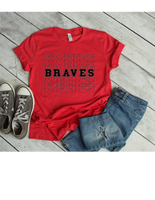 Unisex red stacked braves tee